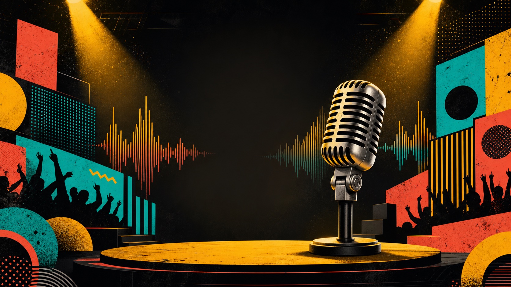 Choicer Voicer voice imitation game cover with a stage microphone and sound waves